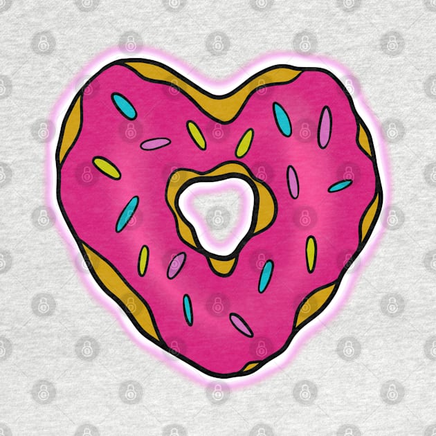 Pink Heart Donut print by Inkoholic